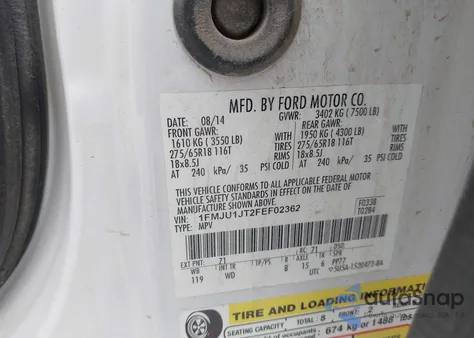 2015 Ford Expedition Xlt from USA, damaged, VIN 1FMJU1JT2FEF02362